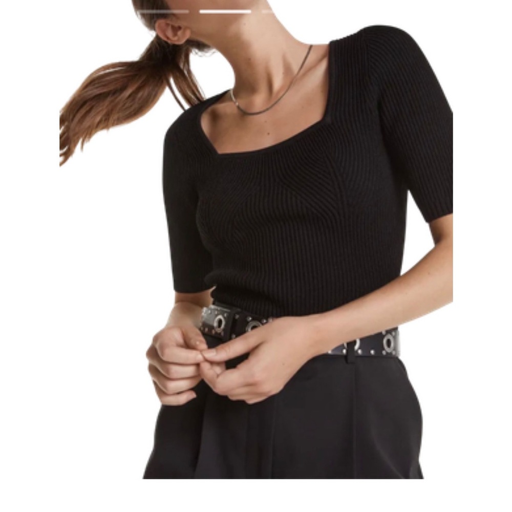 The Kooples FINELY KNIT BLACK SWEATER WITH SQUARE NECK size S
